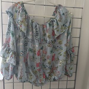 Floral Ruffle Blouse - Blue